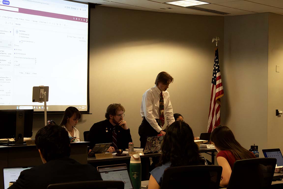 Updates on financial changes and reported losses is presented during senate meeting. March 5, 2026.