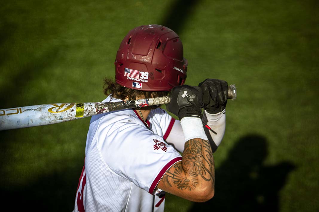 #39 Easton Rulli stands poised at home plate, focused and ready as he prepares for his at-bat against UNM. April 14, 2026.