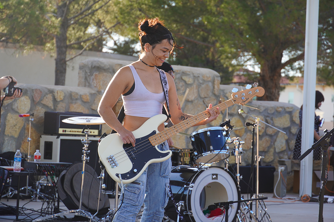Bass player from Band Who Remembers Autumn playing at KRUXFEST. April 16, 2026.