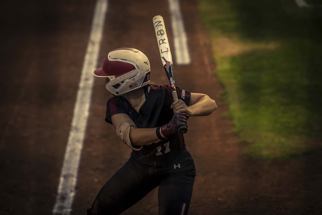 Pitcher #17 Faith Aragon, ready on home base, was the next one to hit for the NMSU softball team. April 10, 2026.