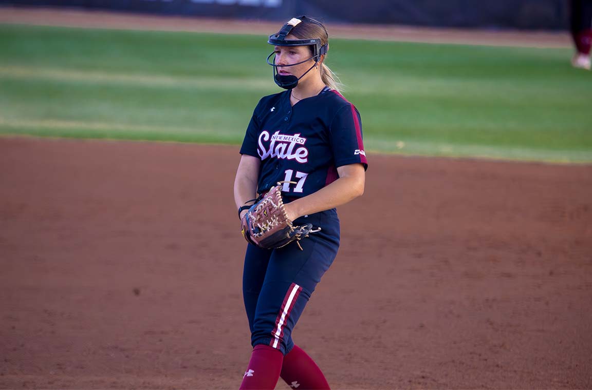 Pitcher stands on the field, March 27, 2026.  