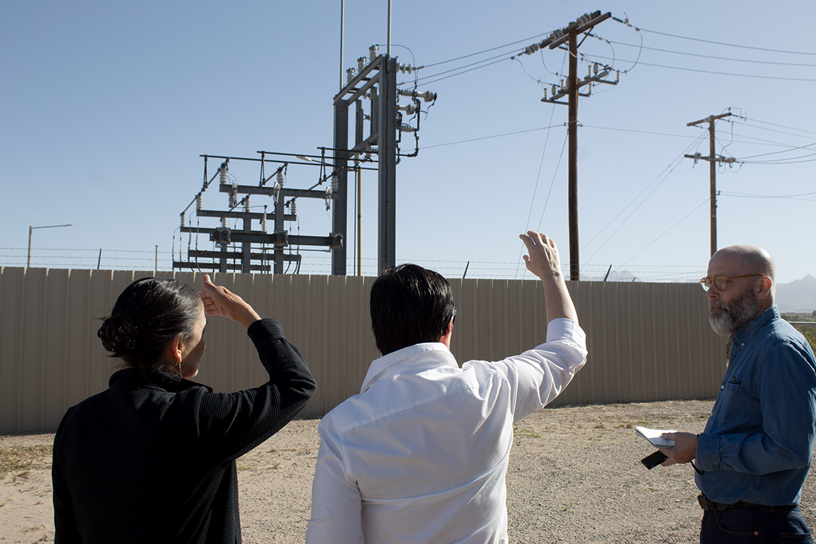 Dr. Olga Lavrova, Secretary Deb Haaland, and a reporter from Vogue Magazine looking at facilities at the SouthWest Technology Development Institute. March 23, 2026.
