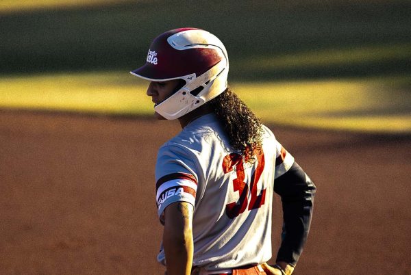 #32  Devin Elam, after a successful run, prepares in first base for the next run. April 26, 2026. 