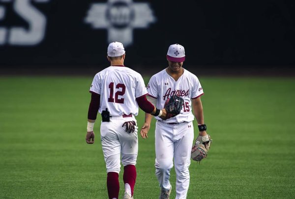 After a great catch form #15 Steve Solorzano the aggies turned the game to their favor as that became the 3rd strike against Liberty. May 2, 2026. 